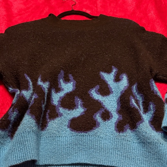 Dolls Kill Black and Blue Flame Sweater - Picture 2 of 4